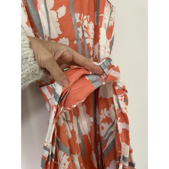 Stunning Adolfo Dominguez Womens hi-neck Belted Linen Midi Dress Sz M Pockets 40 - Picture 3 of 12